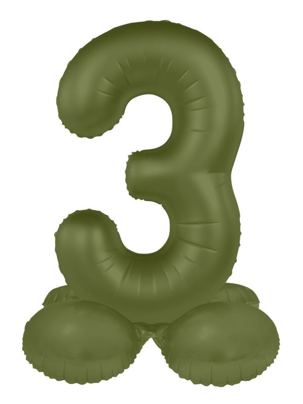 Cijfer 3 Folieballon Staand Olijfgroen 72 cm