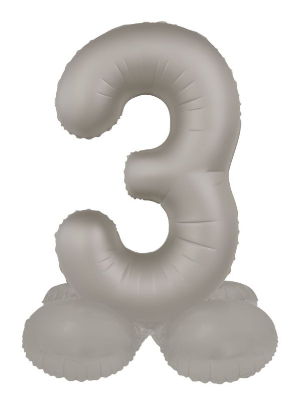 Cijfer 3 Folieballon Staand Zilver 72 cm