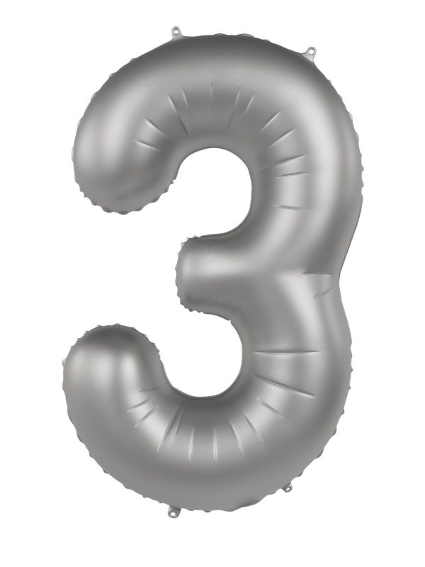 Cijfer 3 Folieballon Zilver 86 cm