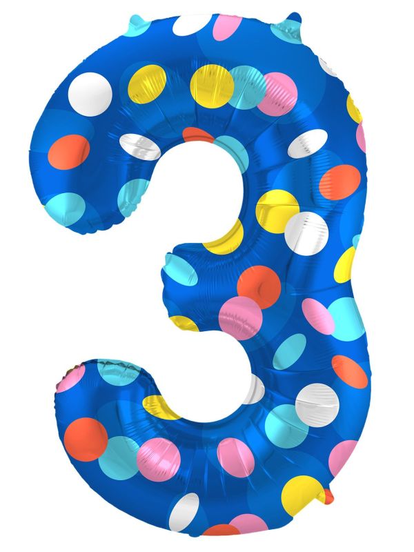 Cijfer 3 Gekleurde Stip Folieballon