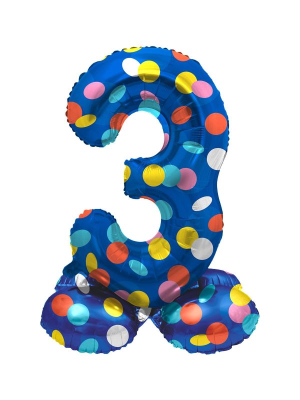 Cijfer 3 Gekleurde Stip Staande Folieballon