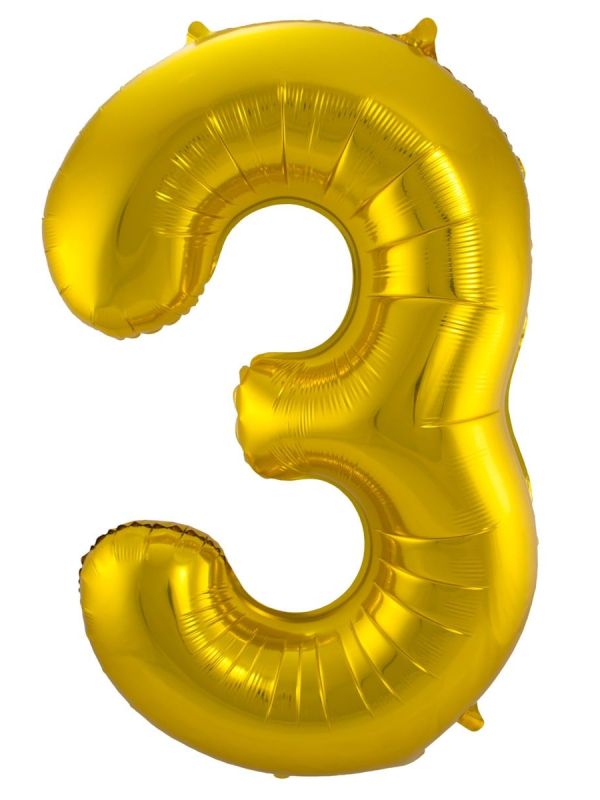 Cijfer 3 Gouden Folieballon 86cm