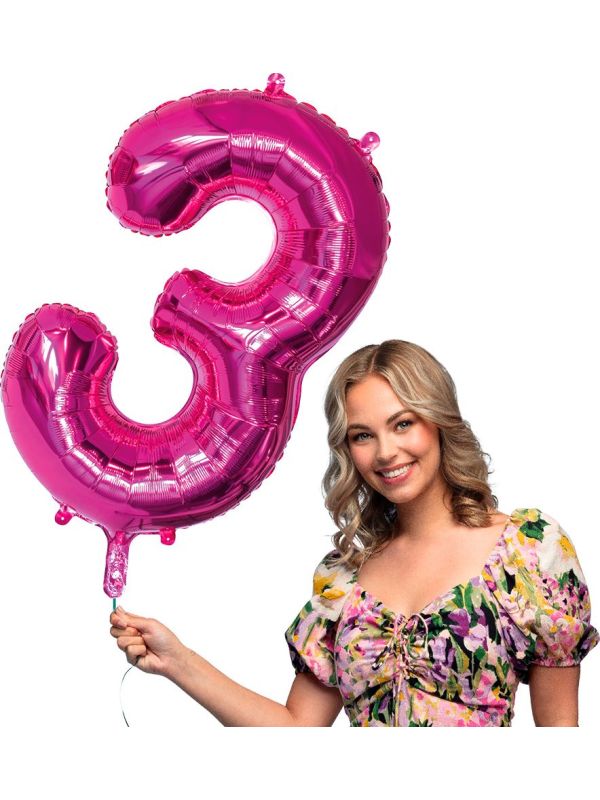 Cijfer '3' Grote Roze Folieballon 86 cm