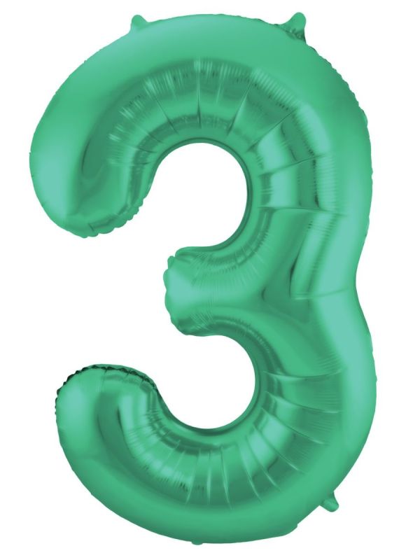 Cijfer 3 Metallic Groen Folieballon 86cm
