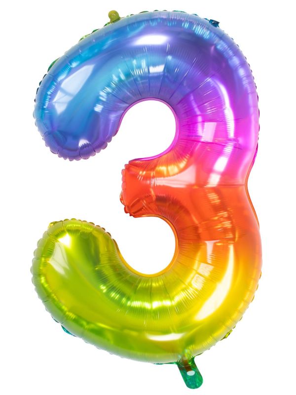 Cijfer 3 Metallic Regenboog 81cm