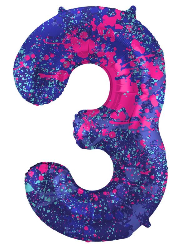 Cijfer 3 Paarse Paint Splash Folieballon