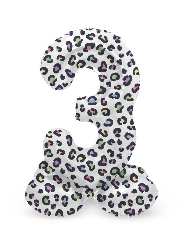 Cijfer 3 Pastel Panter Kleine Staande Folieballon