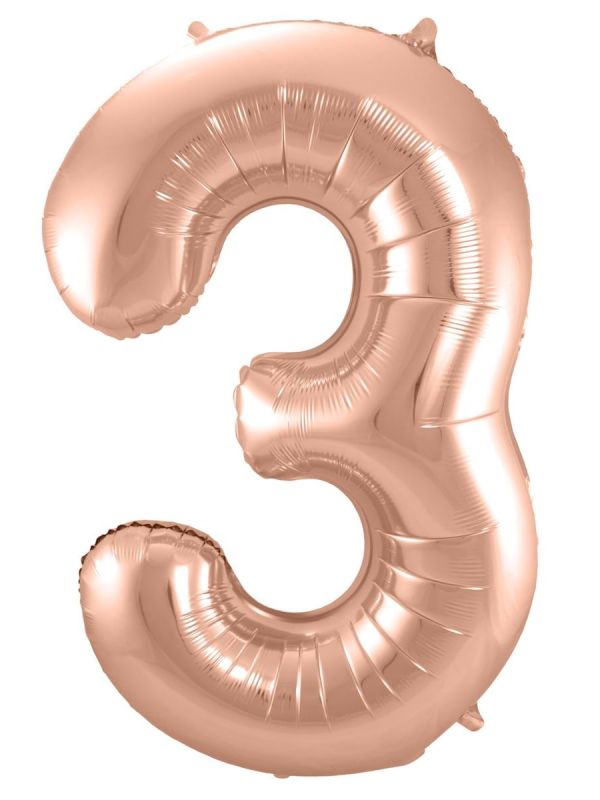 Cijfer 3 Rose Gouden Folieballon 86cm