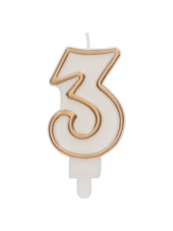 Cijfer 3 Taartkaars Chic Goud 9 cm