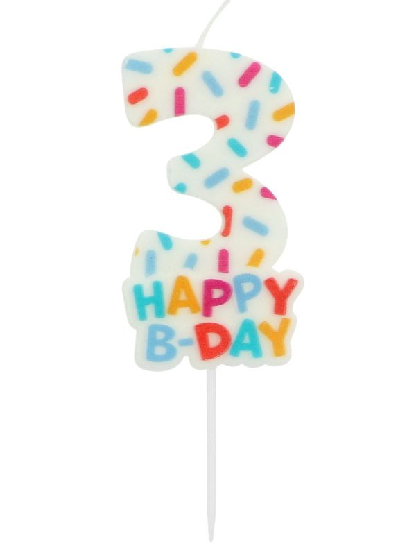 Cijfer 3 Taartkaars Gekleurde Sprinkles 7 cm