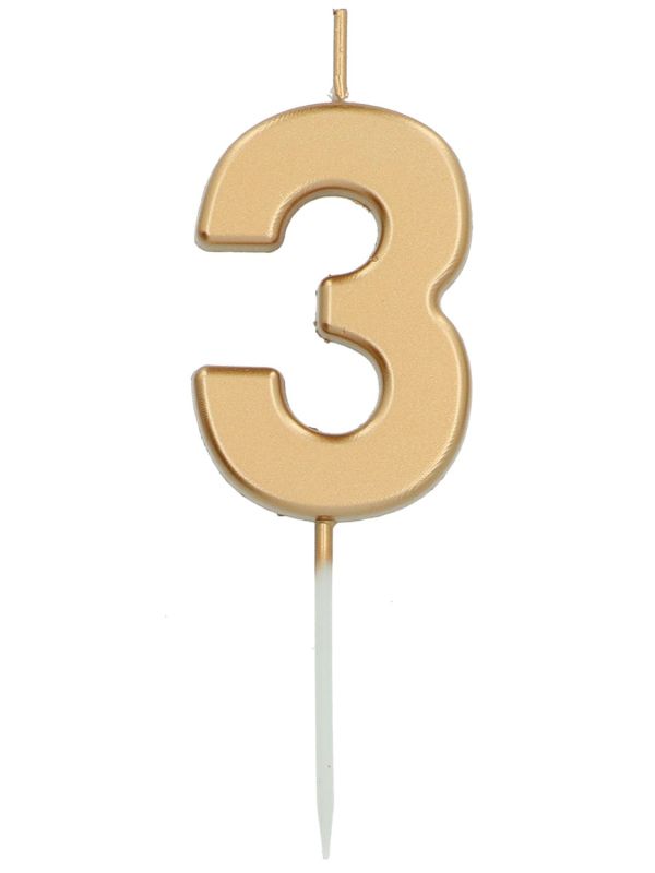 Cijfer 3 Taartkaars Goudkleurig 5 cm