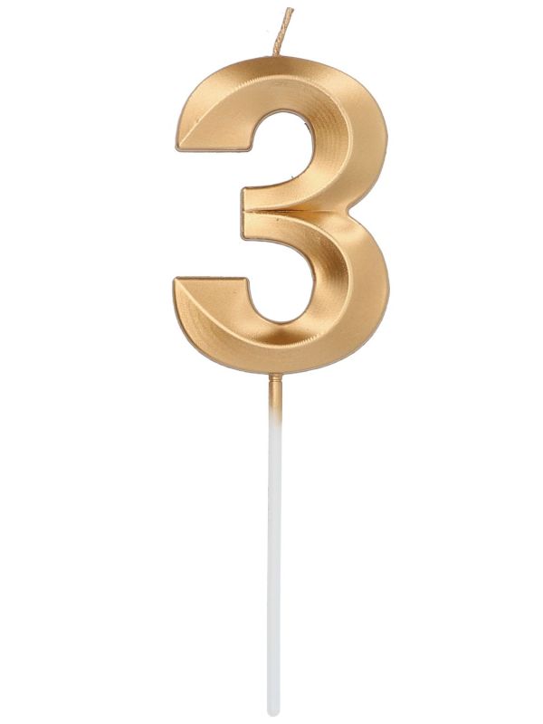 Cijfer 3 Taartkaars Metallic Goud 7 cm