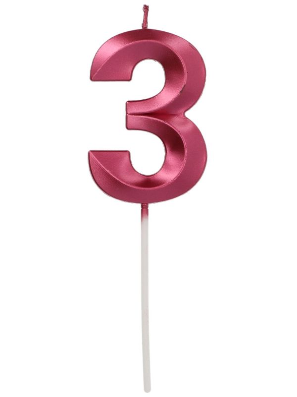 Cijfer 3 Taartkaars Metallic Roze 7 cm