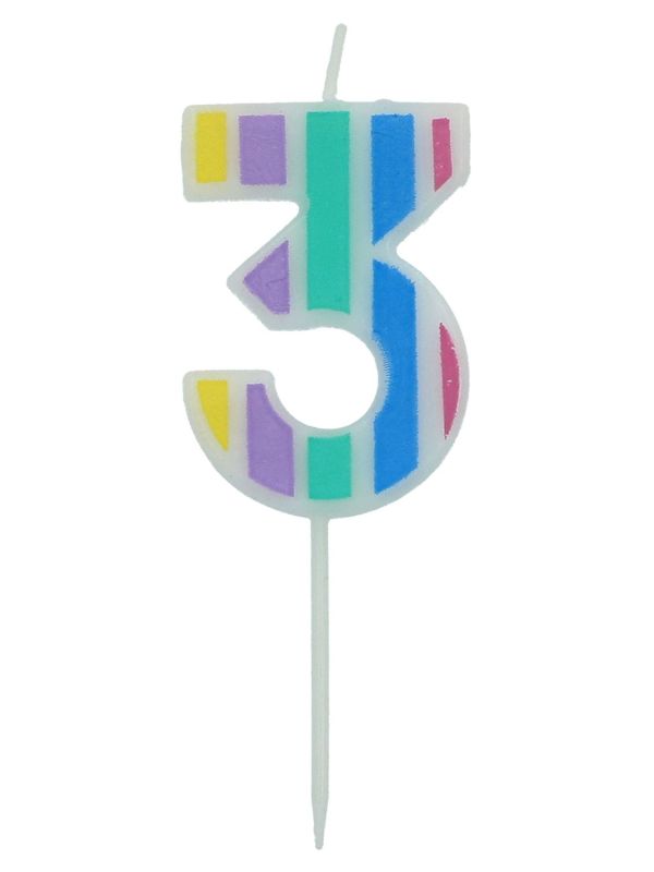 Cijfer 3 Taartkaars Pastel Kleuren 5 cm