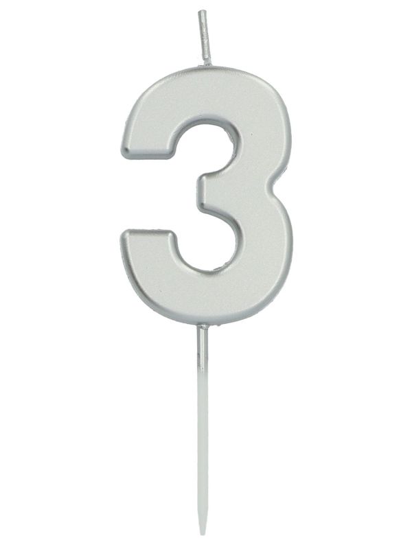 Cijfer 3 Taartkaars Zilverkleurig 5 cm