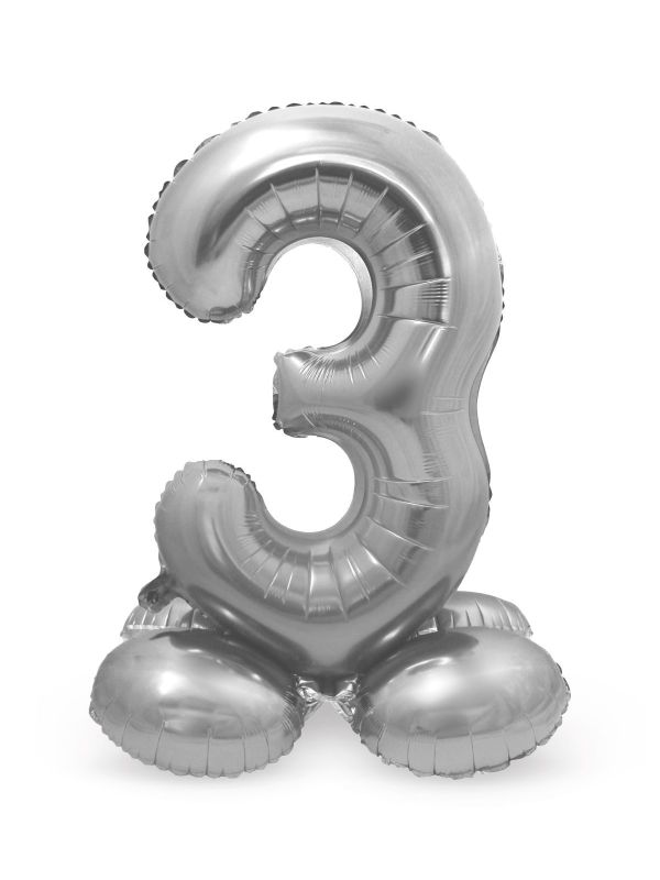 Cijfer 3 Zilver met Standaard 72cm