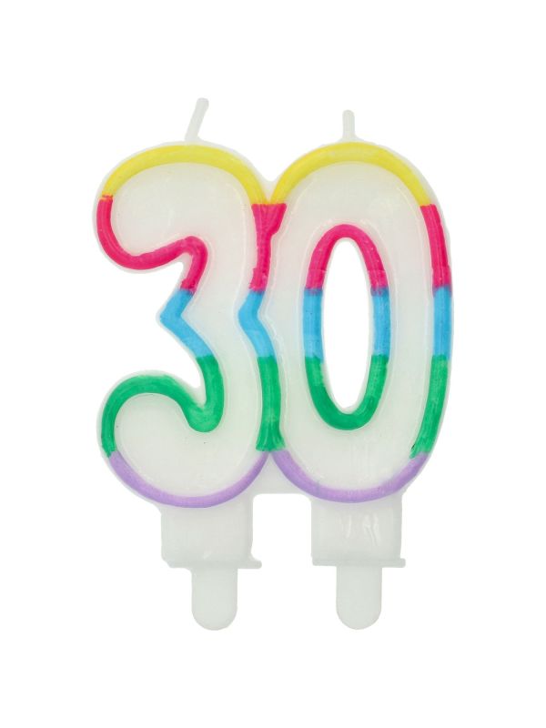 Cijfer 30 Taartkaars Kleurrijk 7,5x6cm