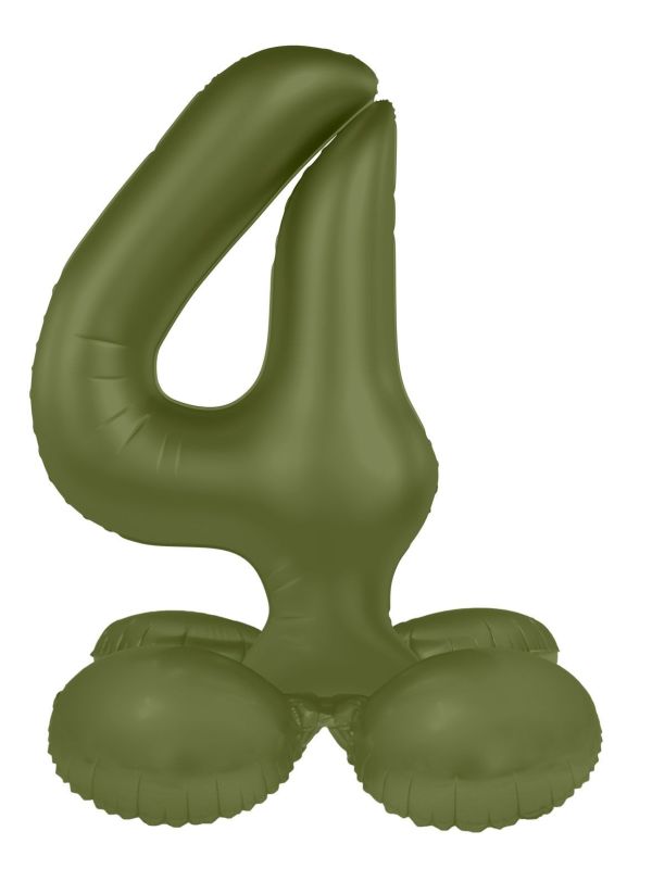 Cijfer 4 Folieballon Staand Olijfgroen 72 cm