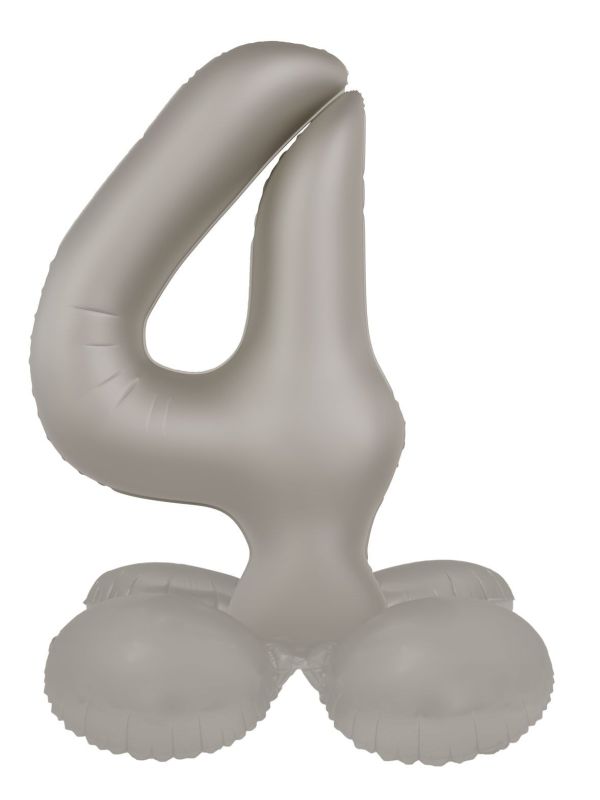Cijfer 4 Folieballon Staand Zilver 41 cm