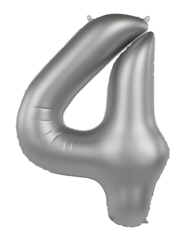 Cijfer 4 Folieballon Zilver 86 cm