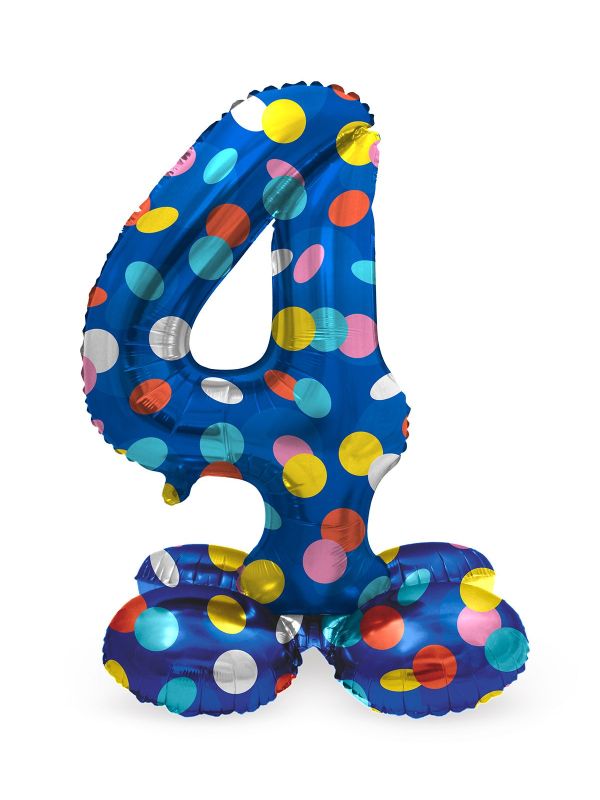 Cijfer 4 Gekleurde Stip Staande Folieballon