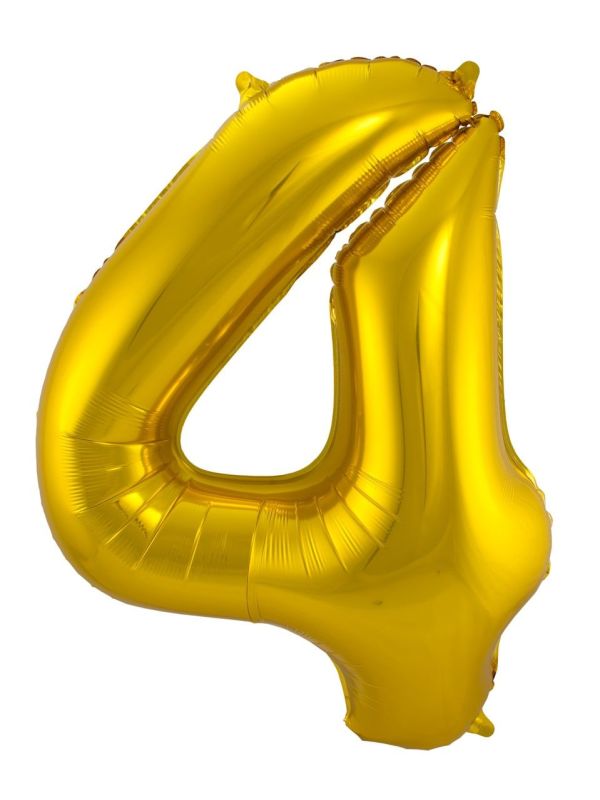 Cijfer 4 Gouden Folieballon 86cm