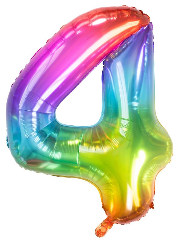 Cijfer 4 Metallic Regenboog 81cm