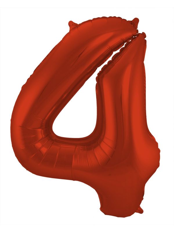 Cijfer 4 Metallic Rood Folieballon 86cm