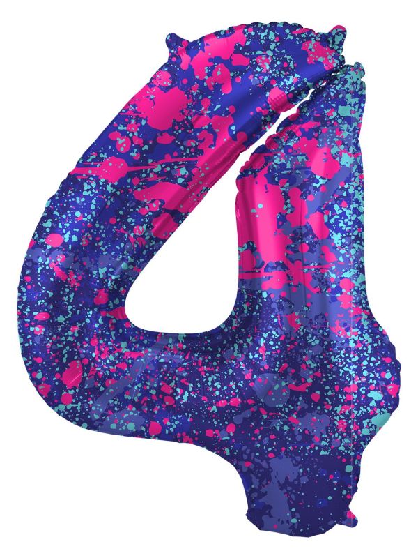 Cijfer 4 Paarse Paint Splash Folieballon