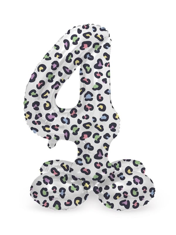 Cijfer 4 Pastel Panter Kleine Staande Folieballon