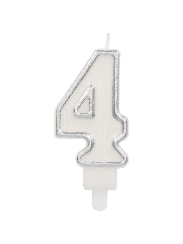 Cijfer 4 Taartkaars Chic Zilver 9 cm
