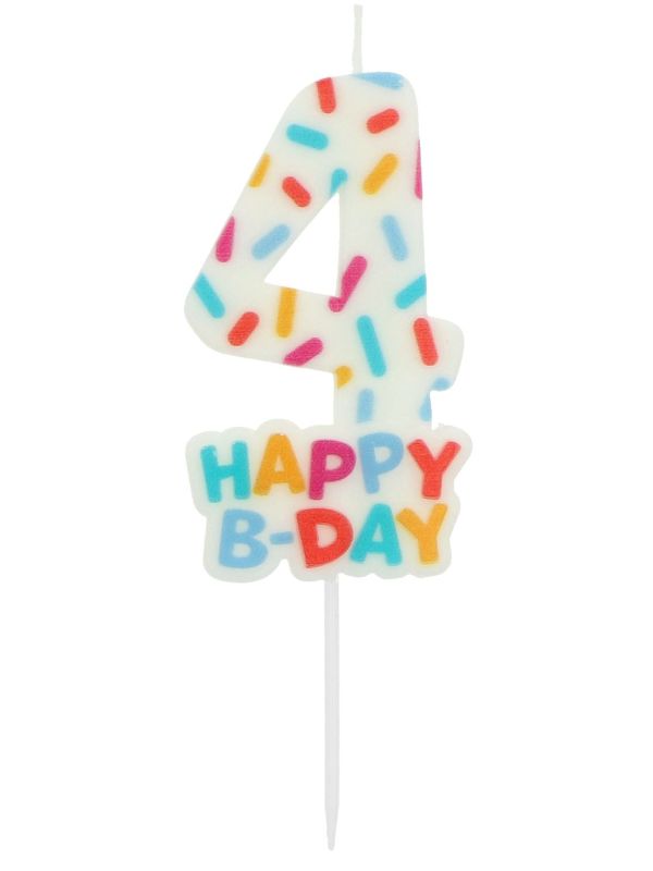 Cijfer 4 Taartkaars Gekleurde Sprinkles 7 cm
