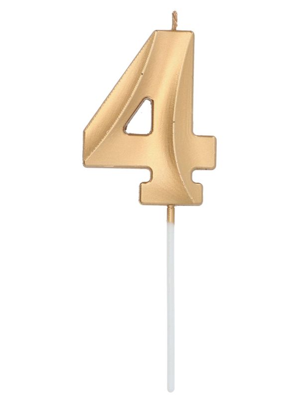 Cijfer 4 Taartkaars Metallic Goud 7 cm