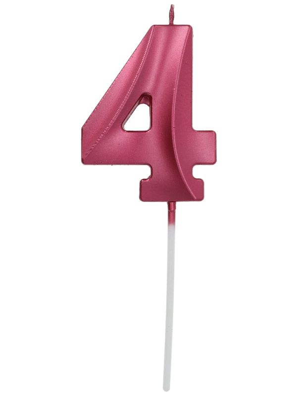 Cijfer 4 Taartkaars Metallic Roze 7 cm