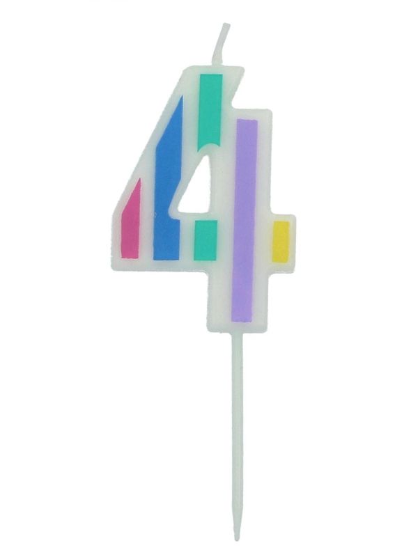 Cijfer 4 Taartkaars Pastel Kleuren 5 cm