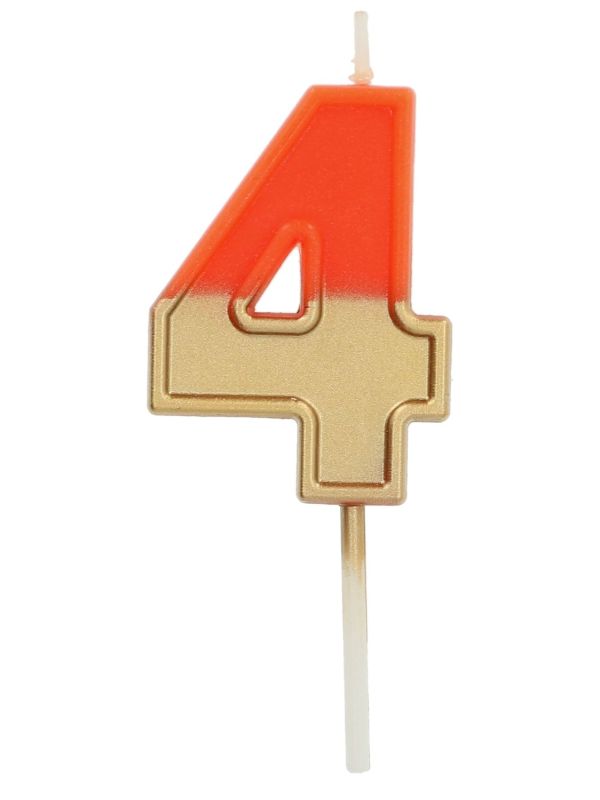 Cijfer 4 Taartkaars Retro Goud/Oranje 5 cm