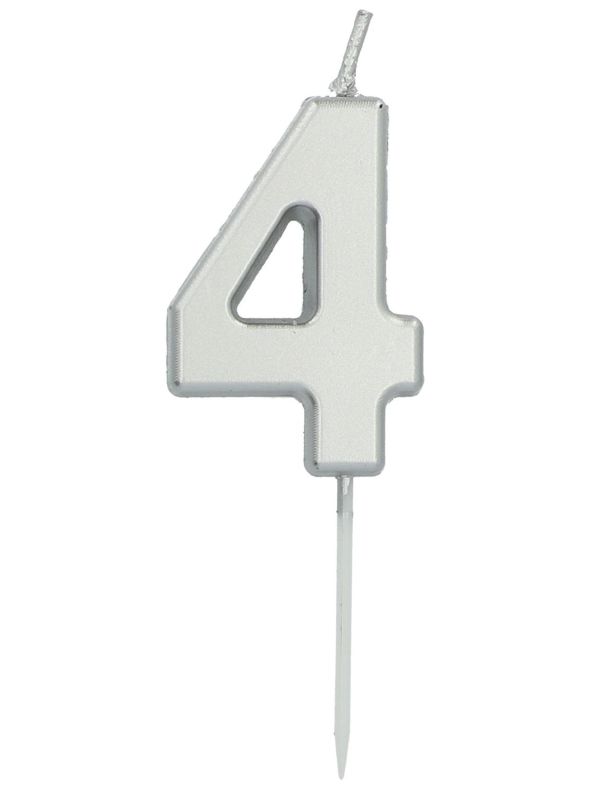 Cijfer 4 Taartkaars Zilverkleurig 5 cm