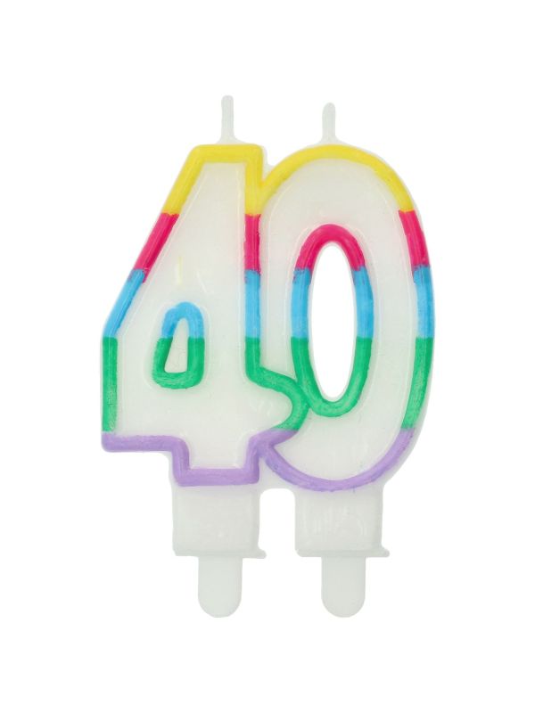 Cijfer 40 Taartkaars Kleurrijk 7,5x6cm