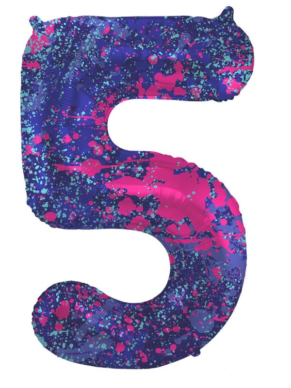 Cijfer 5 Paarse Paint Splash Folieballon