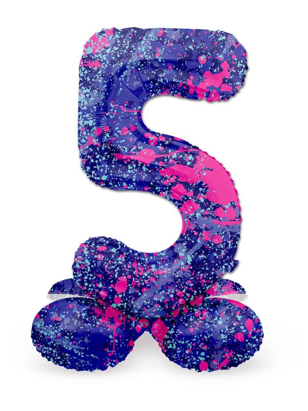 Cijfer 5 Paarse Paint Splash Staande Folieballon