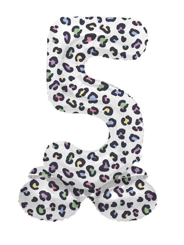 Cijfer 5 Pastel Panter Kleine Staande Folieballon