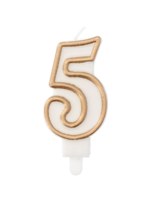 Cijfer 5 Taartkaars Chic Goud 9 cm