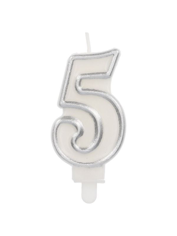 Cijfer 5 Taartkaars Chic Zilver 9 cm