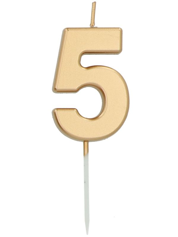 Cijfer 5 Taartkaars Goudkleurig 5 cm