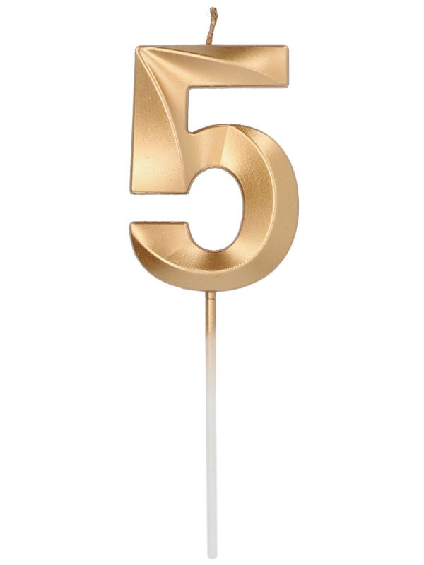 Cijfer 5 Taartkaars Metallic Goud 7 cm