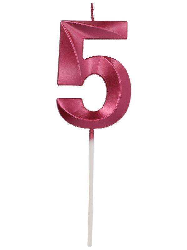 Cijfer 5 Taartkaars Metallic Roze 7 cm