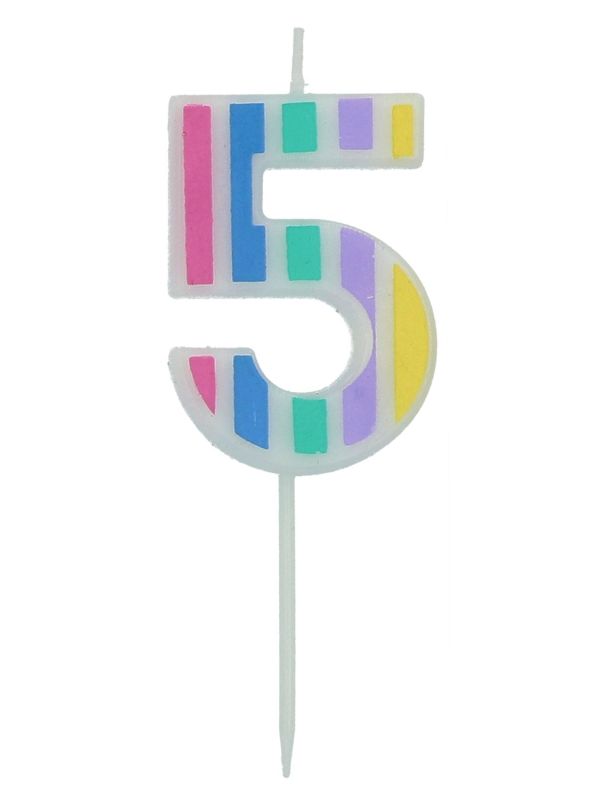 Cijfer 5 Taartkaars Pastel Kleuren 5 cm