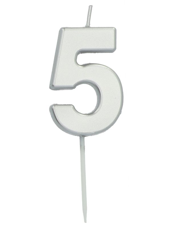 Cijfer 5 Taartkaars Zilverkleurig 5 cm