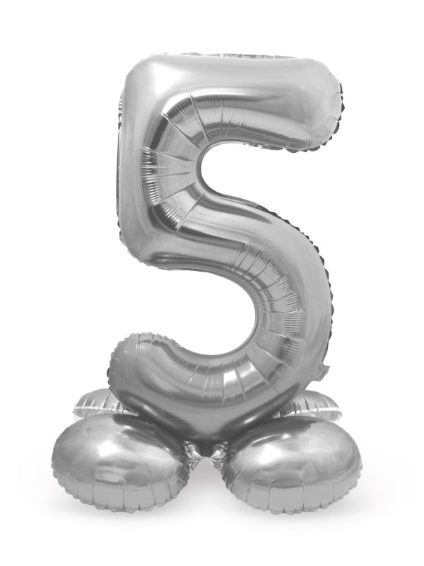 Cijfer 5 Zilver met Standaard 72cm