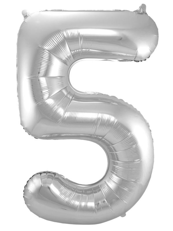Cijfer 5 Zilveren Folieballon 86cm